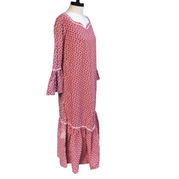 Vtg 60s UAR Egyptian Prairie Cottage Core Patterned Ruffle Maxi Dress Nefertari - Picture 5 of 16